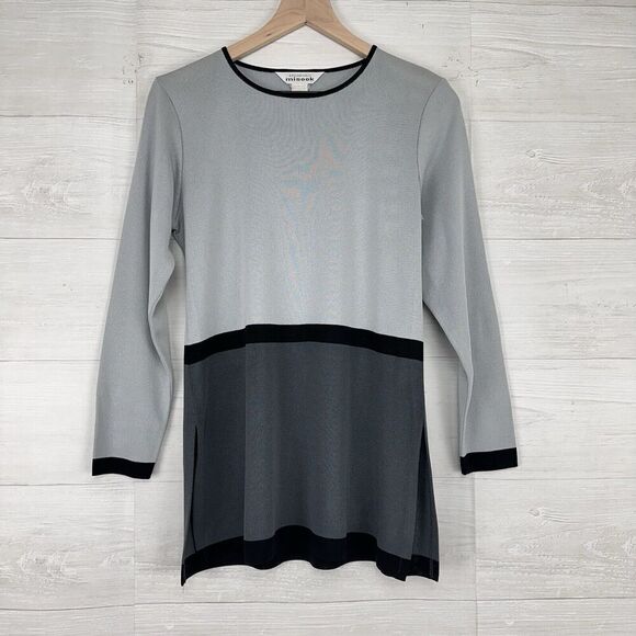 Exclusively Misook Knit Top Size Small Gray Black Long Sleeves Stretch Career - Picture 11 of 11